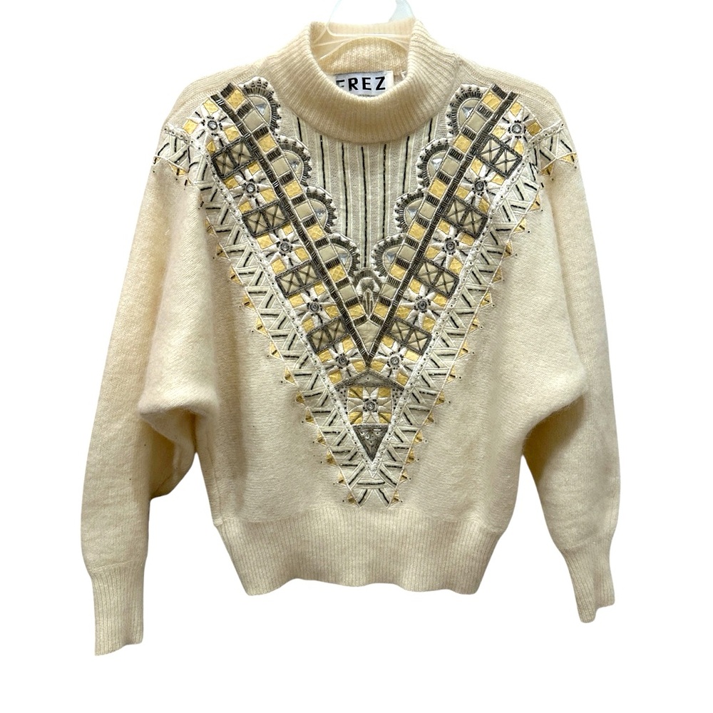Vintage‎ EREZ Angora Lambs Wool Sweater Bead Embellished Leather Snake Skin